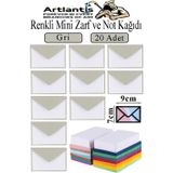 Artlantis Gri Mini Zarf 7x9 cm Not Kağıtlı 20 Adet Küçük Gri Zarf Mektup Oyun Zarfı Doğum Günü Dilekleri Zarfı Canlı Renk