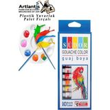 Artlantis Guaj Boya 10 Renk 9 ml Tüp 1 Paket 10'lu Guaj Boya Seti ve Yuvarlak Resim Paleti Fırçalı