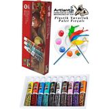 Artlantis Guaj Boya 10 Renk Nova Color 9 ml Tüp 1 Paket 10 Lu Guaj Boya Seti ve Yuvarlak Resim Paleti Fırçalı 1 Paket 10 Hazneli Boya Paleti Sanatsal Boyalar Için Palet Guaj Boya