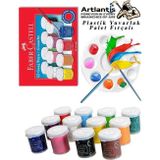Artlantis Guaj Boya 12 Renk Faber 15 Ml Şişe 1 Paket 12 Li Guaj Boya Seti ve Yuvarlak Resim Paleti Fırçalı 1 Paket 10 Hazneli Boya