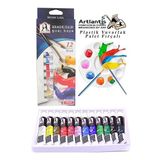 Artlantis Guaj Boya 12 Renk Monalisa 12 ml Tüp 1 Paket 12 Li Guaj Boya Seti ve Yuvarlak Resim Paleti Fırçalı 1 Paket 10 Hazneli Boya Paleti Sanatsal Boyalar Için Palet Guaj Boya