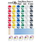 Artlantis Guaj Boya 3 Ml 6 Renk Resim Fırçası Ve Paleti 5 Paket Mini Küçük Guaj Boya Etkinlik Boyama Boyası Su Bazlı Resim Okul Çok Renkli