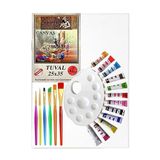 Artlantis Guaj Boya Hobi Boyama Seti 1 Paket 25X35 cm Tuval 12 Li Guaj Boya Tüp Resim Paleti Fırça Seti 6 Lı