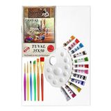 Artlantis Guaj Boya Hobi Boyama Seti 1 Paket 35x50 cm Tuval 12 li Guaj Boya Tüp Resim Paleti Fırça Seti 6 lı