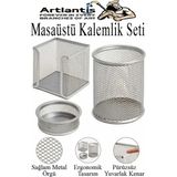 Artlantis Gümüş Gri Metal Evrak Rafı 3 Lü ve Masaüstü Kalemlik 3 Lü 1 Paket Masaüstü A4 Dosya 3 Katlı Düzenleyici Kağıt Tepsisi - Gümüş - Gri - Standart