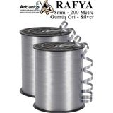 Artlantis Gümüş Gri Rafya Şerit Kurdela 2 Adet 8mm 200 Metre Rabant Rafya Renkli Hediye Paketleme Ipi Kurdela Balon Bağlama - Gümüş - Gri - 8 mm