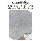 Artlantis Gümüş Gri Yapışkanlı Simli Eva 35x50 cm 3 Adet Simli Yapışkanlı Eva Süngeri Okul Kreş Anasınıfı Elişi Etkinlikleri Hobi