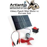 Artlantis Güneş Paneli Mini Motor ve Pervane Seti 1 Paket Güneş Paneli Solar Panel Deney Seti Anahtar Krokodil Kablo - 7x10 cm - Siyah - 5.5 volt