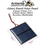 Artlantis Güneş Paneli Solar Panel 6x6 cm 5.5 Volt 100 Ma 1 Adet Güneş Enerjisi Okul Sınıf Deney Çalışmaları 60X60 mm - Siyah