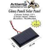Artlantis Güneş Paneli Solar Panel 7X10 cm 5.5 Volt 100 Ma 3 Adet Güneş Enerjisi Okul Sınıf Deney Çalışmaları 70X100MM - Siyah