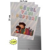Artlantis Güzel Yazı Defteri Küçük Boy 14,5X21 cm 24 Yaprak 3 Adet Klavuzlu Standart Çizgili Yazı Defteri Dik Temel Harflerle 1. Sınıf - Karışık-Çok Renkli - 14,5x21cm