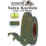 Artlantis Haki Yeşil Kurdele Saten 2 cm 10 Metre 2 Adet Saten Kurdela Parlak Hediye ve Süsleme Şeridi Süs Paketleme Çiçek Saç El - 2cm x 40 metre - Standart