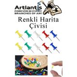 Artlantis Harita Çivisi Renkli 50 Li 1 Paket Renkli Mantar Pano Raptiyesi Pano Iğnesi Ofis Okul Büro Renkli Harita Çivisi - Standart