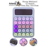 Artlantis Hesap Makinesi Orta Boy Masaüstü 1 Adet 12 Haneli Yuvarlak Tuşlu Renkli Hesap Makinası 10x15 Cm Renkli Büro Ofis Öğrenci Çok Renkli