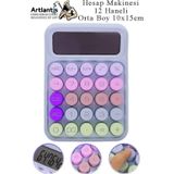 Artlantis Hesap Makinesi Orta Boy Masaüstü 1 Adet 12 Haneli Yuvarlak Tuşlu Renkli Hesap Makinası 10x15 cm Renkli Büro Ofis Öğrenci