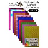 Artlantis Hologramlı Karton 20x30 cm A4 10 Renk 1 Paket Hulogramlı Fon Kartonu Kağıt Yanar Döner Parlak Hologr