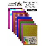 Artlantis Hologramlı Karton 50x70 Cm 10 Renk 1 Paket Hulogramlı Fon Kartonu Kağıt Yanar Döner Parlak Hologram Okul Öncesi Kreş Renksiz