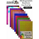 Artlantis Hologramlı Karton 50X70 cm 10 Renk 1 Paket Hulogramlı Fon Kartonu Kağıt Yanar Döner Parlak Hologram Okul Öncesi Kreş - Standart - Çok Renkli