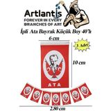 Artlantis Ipli Ata Bayrak Küçük Boy 40'lı 6X10CM 3 Paket Atalı Bayrak Kağıt Ipli Sıralı Ayyıldız Bayrak Sınıf Süsü Okul Bayram - 6x10 cm - Kırmızı - Beyaz - 40 lı