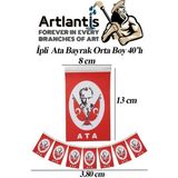 Artlantis Ipli Ata Bayrak Orta Boy 40'lı 8X13CM 1 Paket Atalı Bayrak Kağıt Ipli Sıralı Ayyıldız Bayrak Sınıf Süsü Okul Bayram - 8x13 cm - Kırmızı - Beyaz - 40 lı