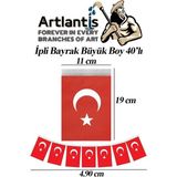 Artlantis Ipli Bayrak Büyük Boy 40'lı 11X19CM 1 Paket Türk Bayrağı Kağıt Ipli Sıralı Ayyıldız Bayrak Sınıf Süsü Okul Bayram - 11x19 cm - Kırmızı - Beyaz - 40 lı