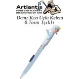 Artlantis Işıklı Deniz Kızı Uçlu Kalem 0.7 1 Adet Denizkızı Başlıklı Versatil Kalem Süslü Silikonlu Hediyelik Kalem