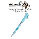 Artlantis Işıklı Dinazor Uçlu Kalem 0.7 1 Adet Dinazor Başlıklı Versatil Kalem Süslü Silikonlu Hediyelik Kalem (Mavi)