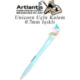 Artlantis Işıklı Unicorn Uçlu Kalem 0.7 1 Adet Unicorn Başlıklı Versatil Kalem Süslü Silikonlu Hediyelik Kalem (Mavi)