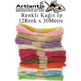 Artlantis Kağıt Ip 12 Renk 1 Paket Kraft Kağıt Ip 12 Li 30 Metre Hobi Hediye Paketleme Kağıt Ip - Çok Renkli - Standart