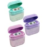 Artlantis Kalemtraş 2 Li 3 Adet Kulaklık Kutulu Airpods Hazneli Jumbo ve Standart Kalem Açacağı Plastik Kalemtıraş - Çok Renkli - Çift Bıçaklı