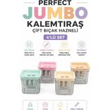 Artlantis Kalemtraş 4 Adet Hazneli Çift Bıcaklı Perfect Jumbo Kalem Açacağı Plastik Kalemtıraş Kalem Traş - Çok Renkli - Standart - Çift Bıçaklı