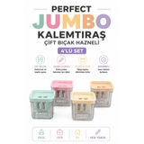 Artlantis Kalemtraş 4 Adet Hazneli Çift Bıcaklı Perfect Jumbo Kalem Açacağı Plastik Kalemtıraş Kalem Traş