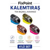 Artlantis Kalemtraş 4 Adet Hazneli Tek Bıçaklı Fixpoint P-6041 Standart Kalem Açacağı Plastik Kalemtıraş Kalem