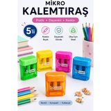 Artlantis Kalemtraş 5 Adet Mikro MK-4002 Hazneli Çift Bıçaklı Kalem Açacağı Plastik Kalemtıraş Kalem Traş Okul Sınıf - Çok Renkli - Standart