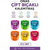 Artlantis Kalemtraş 6 Adet Onas NS-828 Hazneli Çift Bıçaklı Kalem Açacağı Plastik Kalemtıraş Kalem Traş Okul Sınıf - Çok Renkli - Standart