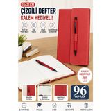 Artlantis Kaliteli Kapaklı Lastikli Not Defteri A5 15X20CM 1 Adet Lizz SF3KL Sert Kapak Ciltli 96 Yaprak Çizgili Tükenmez Kalem - Kırmızı