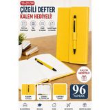 Artlantis Kaliteli Kapaklı Lastikli Not Defteri A5 15X20CM 1 Adet Lizz SF3KL Sert Kapak Ciltli 96 Yaprak Çizgili Tükenmez Kalem - Sarı