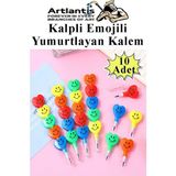 Artlantis Kalpli Emoji Yumurtlayan Kurşun Kalem 10 Adet Eğlenceli Hediyelik Kurşun Kalem Gülen Yüzlü Kurşun Kalem Karne Hediyesi - Beyaz - 2.4mm - Standart
