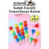 Artlantis Kalpli Emoji Yumurtlayan Kurşun Kalem 6 Adet Eğlenceli Hediyelik Kurşun Kalem Gülen Yüzlü Kurşun Kalem Karne Hediyesi - Beyaz - 2.4mm - Standart
