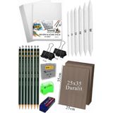 Artlantis Karakalem Eskiz Çizim Seti Duralit Seti 25 x 35 cm 1 Paket Pastel Dağıtıcı Kalem Resim Kağıdı Dereceli Kalem Seti Hamur Silgi Sınav Silgisi