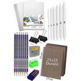 Artlantis Karakalem Eskiz Çizim Seti Duralit Seti 25 x 35 cm 1 Paket Pastel Dağıtıcı Kalem Resim Kağıdı Faber Dereceli Kalem Seti Hamur Silgi Sınav Silgisi