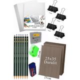 Artlantis Karakalem Eskiz Çizim Seti Duralit Seti 25 x 35 cm 1 Paket Resim Kağıdı Dereceli Kalem Seti Hamur Silgi Sınav Silgisi