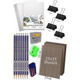 Artlantis Karakalem Eskiz Çizim Seti Duralit Seti 25 x 35 cm 1 Paket Resim Kağıdı Faber Dereceli Kalem Seti Hamur Silgi Sınav Silgisi