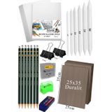 Artlantis Karakalem Eskiz Çizim Seti Duralit Seti 25x35 cm 1 Paket Pastel Dağıtıcı Kalem Resim Kağıdı Dereceli Kalem Seti Hamur Si