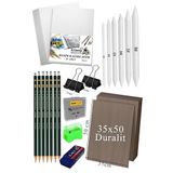Artlantis Karakalem Eskiz Çizim Seti Durolit Seti 35X50 cm 1 Paket Pastel Dağıtıcı Kalem Resim Kağıdı Dereceli Kalem Seti Hamur Silgi Sınav Silgisi