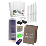 Artlantis Karakalem Eskiz Çizim Seti Durolit Seti 35x50 cm 1 Paket Pastel Dağıtıcı Kalem Resim Kağıdı Faber Dereceli Kalem Seti Ha
