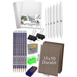 Artlantis Karakalem Eskiz Çizim Seti Durolit Seti 35X50 cm 1 Paket Pastel Dağıtıcı Kalem Resim Kağıdı Faber Dereceli Kalem Seti Hamur Silgi Sınav Silgisi
