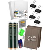 Artlantis Karakalem Eskiz Çizim Seti Durolit Seti 35X50 cm 1 Paket Resim Kağıdı Dereceli Kalem Seti Hamur Silgi Sınav Silgisi