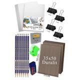 Artlantis Karakalem Eskiz Çizim Seti Durolit Seti 35x50 cm 1 Paket Resim Kağıdı Faber Dereceli Kalem Seti Hamur Silgi Sınav Silgis