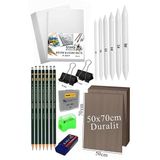 Artlantis Karakalem Eskiz Çizim Seti Durolit Seti 50X70 cm 1 Paket Pastel Dağıtıcı Kalem Resim Kağıdı Dereceli Kalem Seti Hamur Silgi Sınav Silgisi